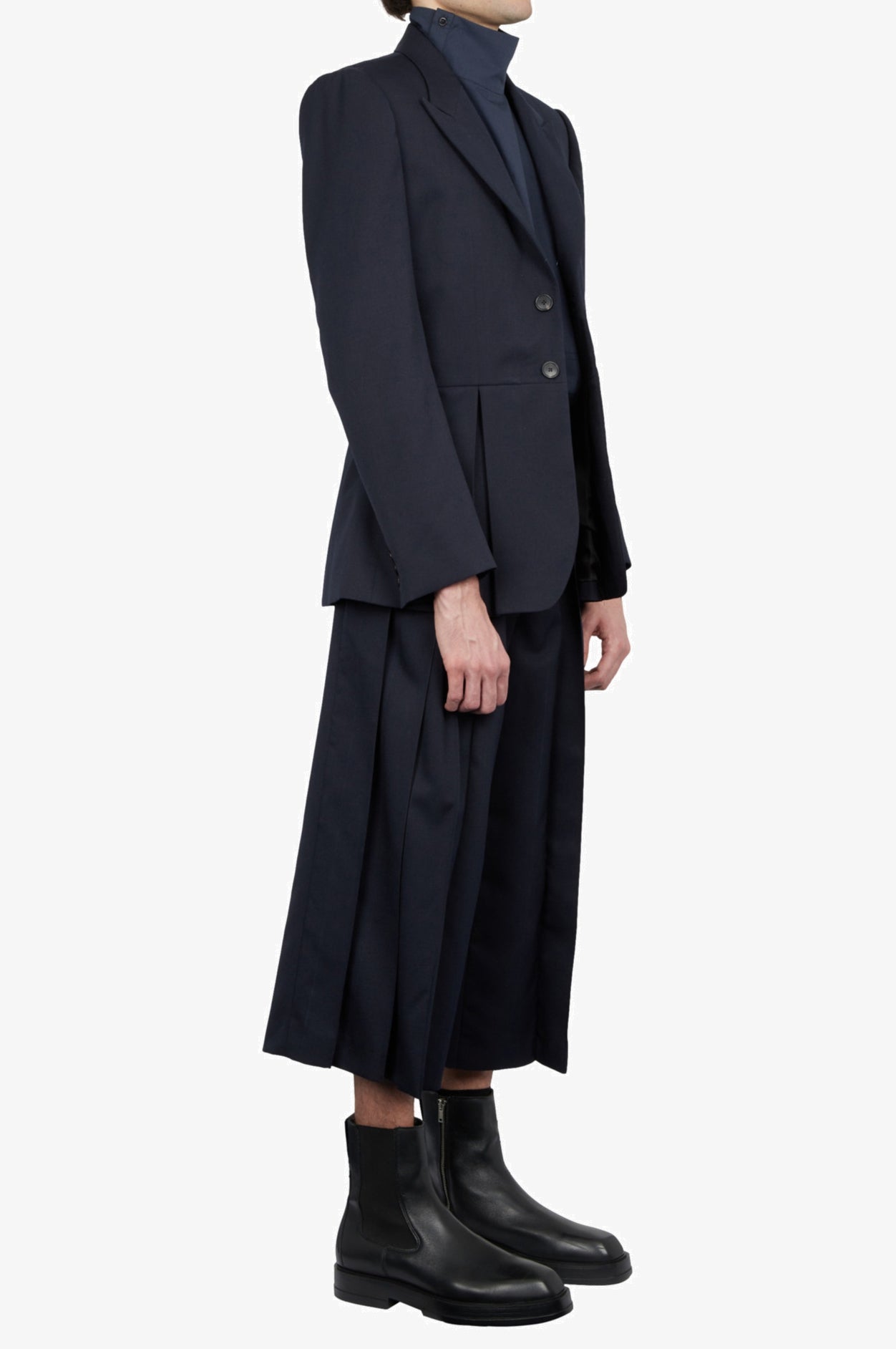 Wool Navy Tailored Double box pleat Jacket