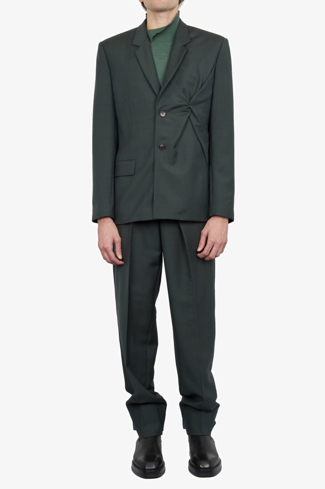 Wool Mohair Deep Forest Green Tailored Knot Jacket