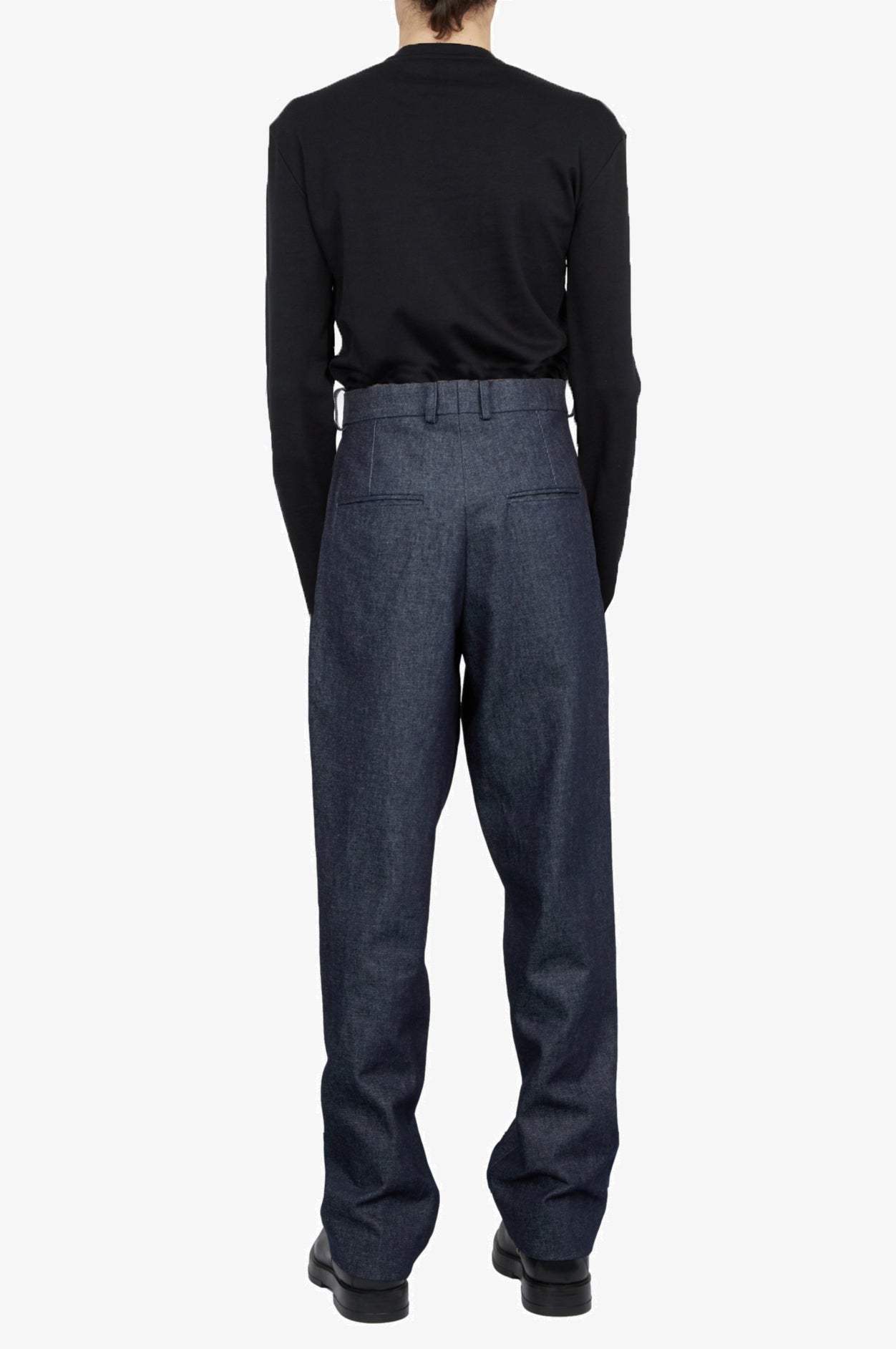 Pantalon en denim ajusté à plis latéraux en coton organique