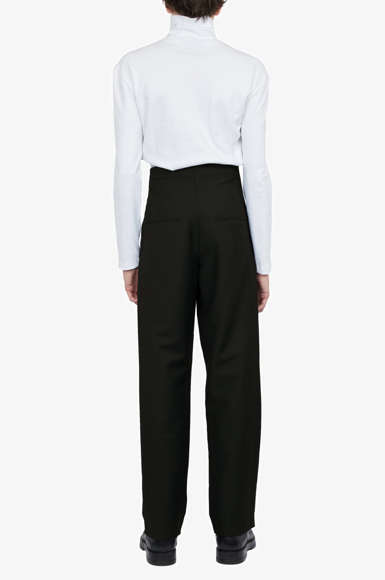 Wool Mohair Black Tailored Button Waist Trousers