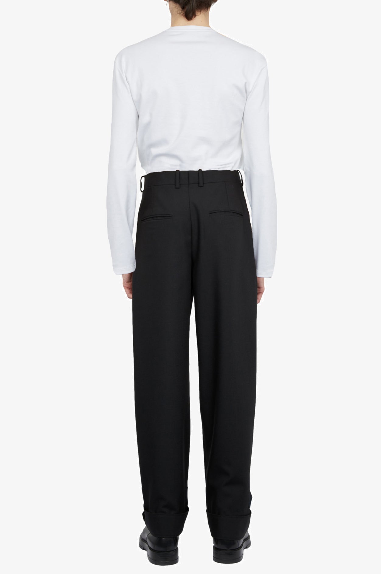 Wool Mohair Black Tailored Strap Ankle Trousers