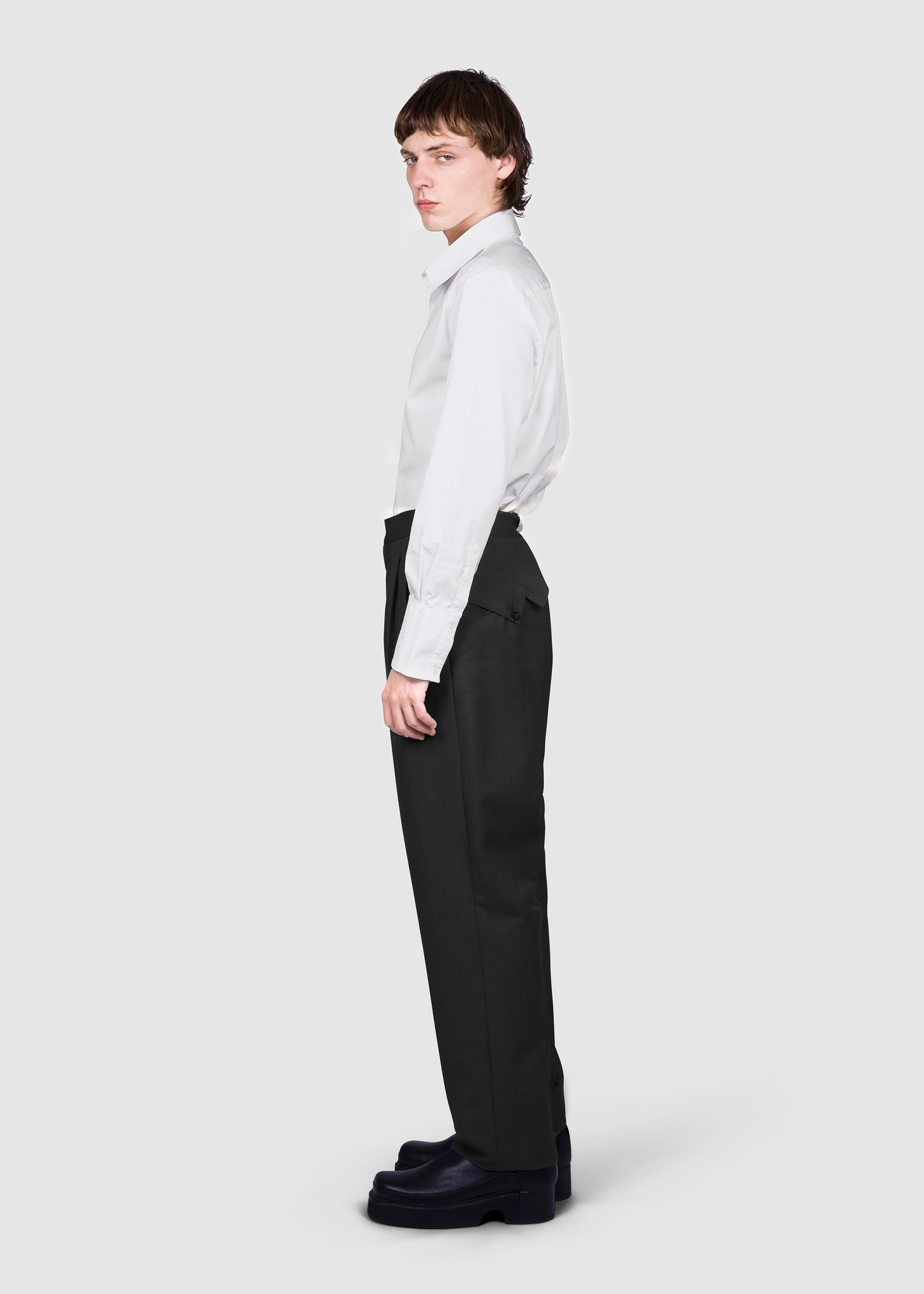Asymmetric Tailored Black Wool Trousers