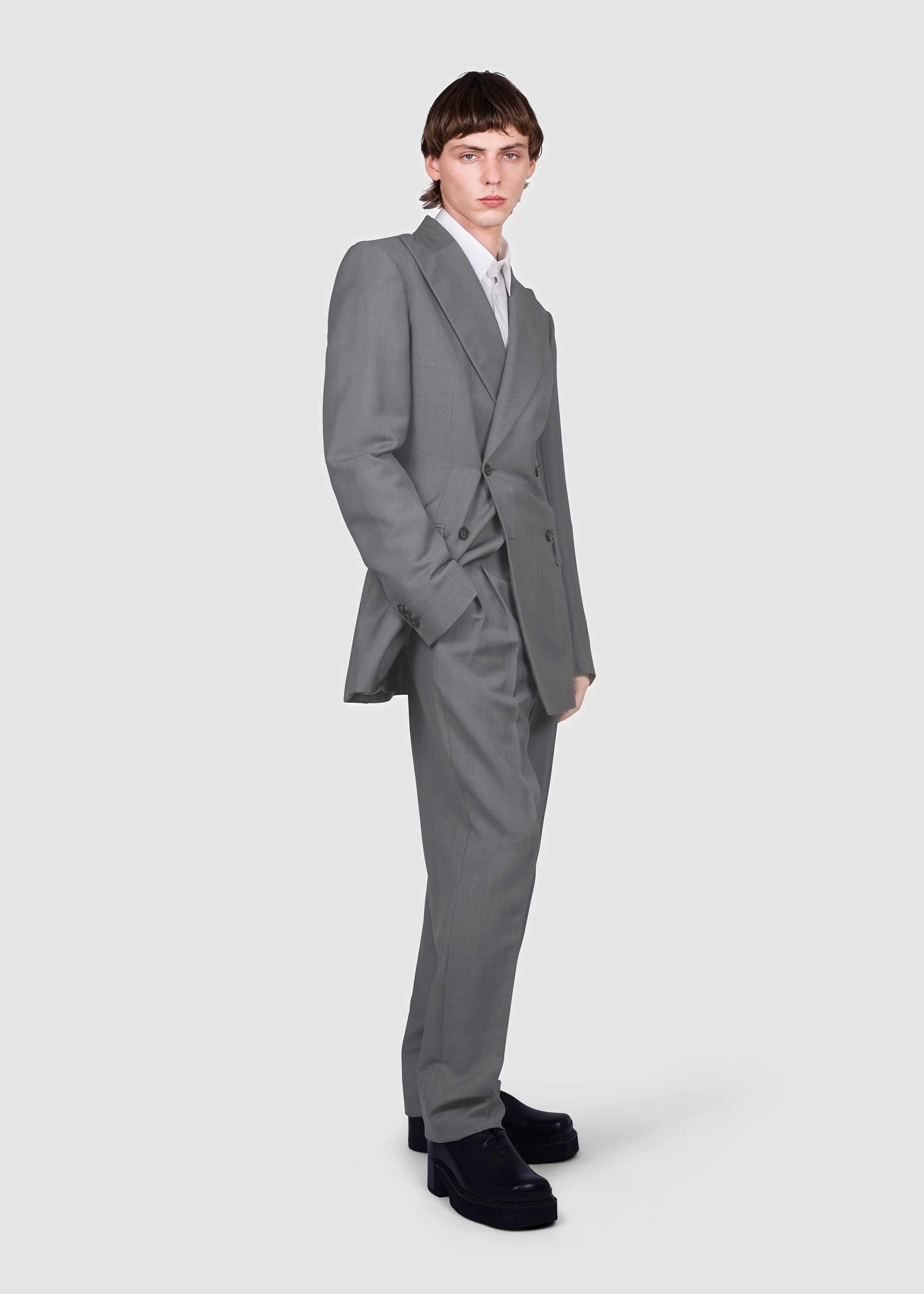 Double-Breasted Gray Tailored Jacket