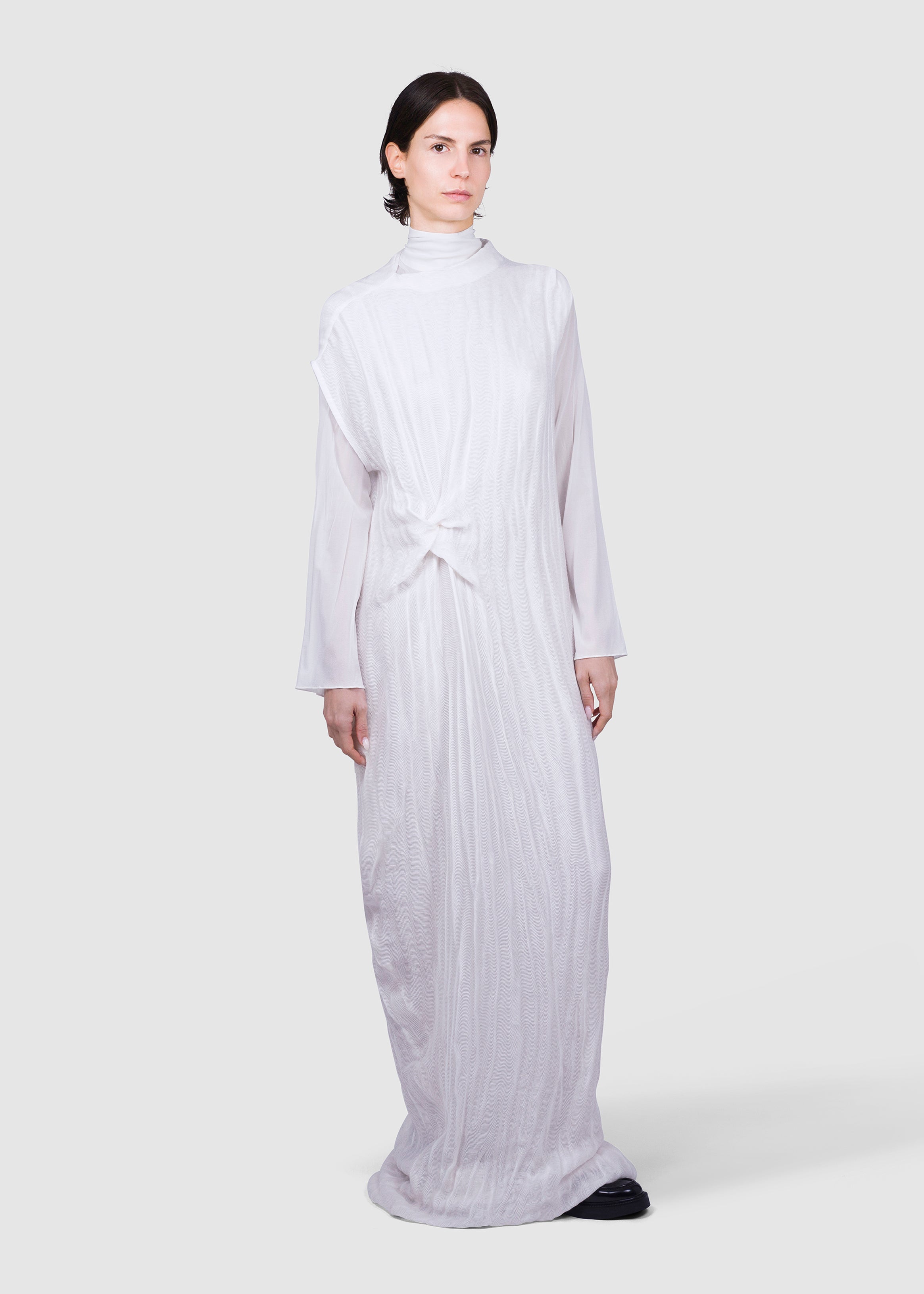 White Draped Silk Dress