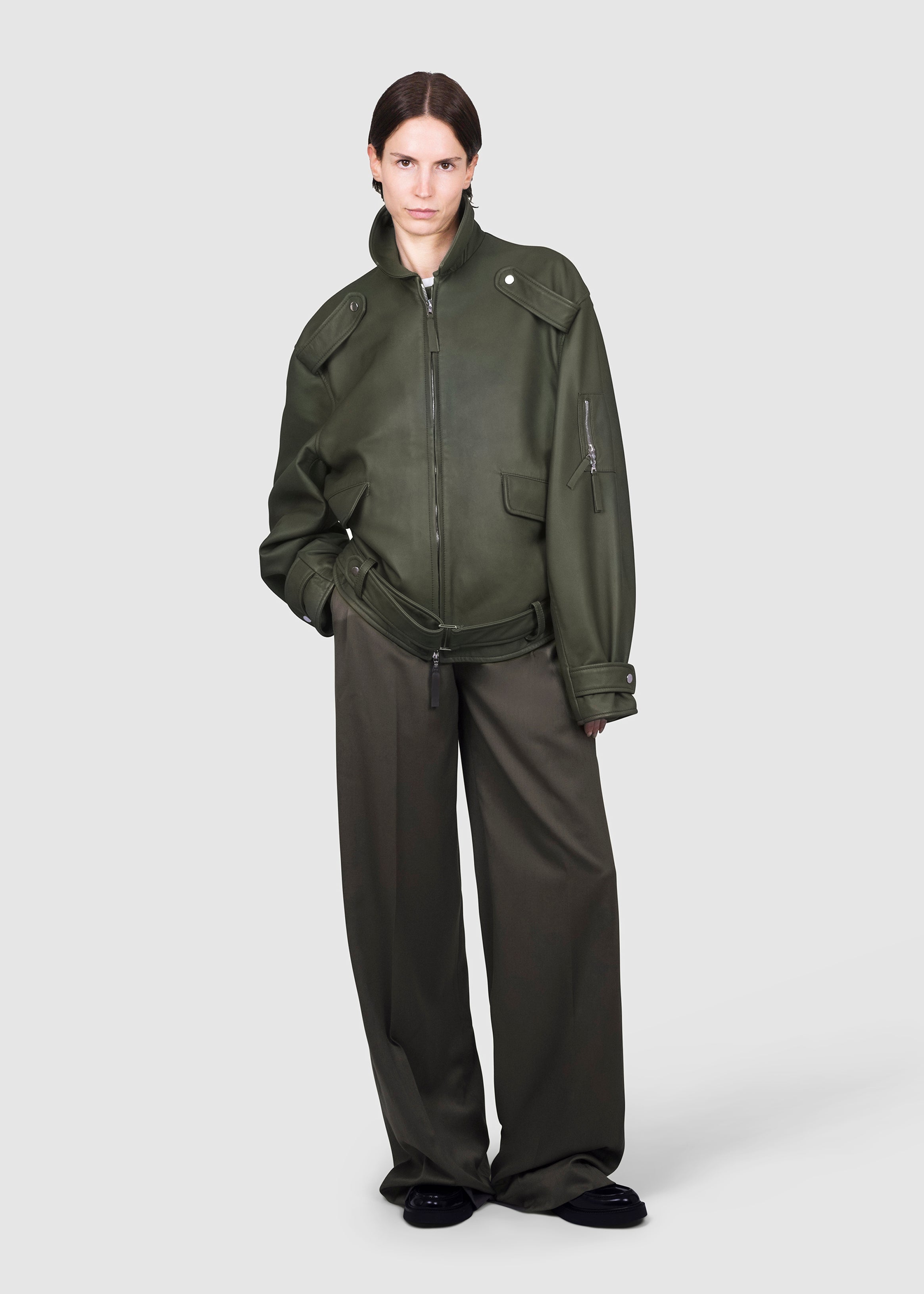 Dark olive Leather Jacket