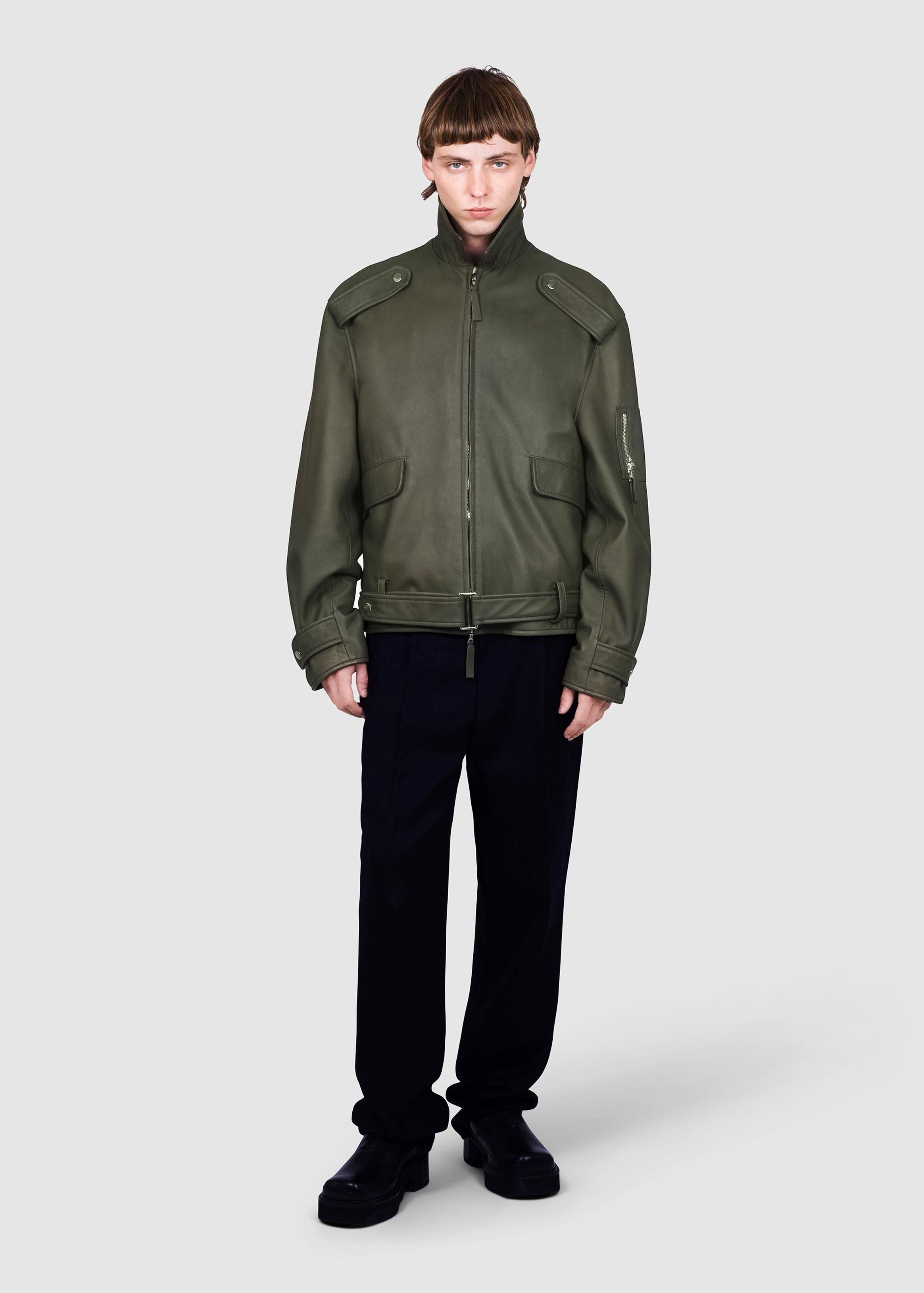 Dark olive Leather Jacket