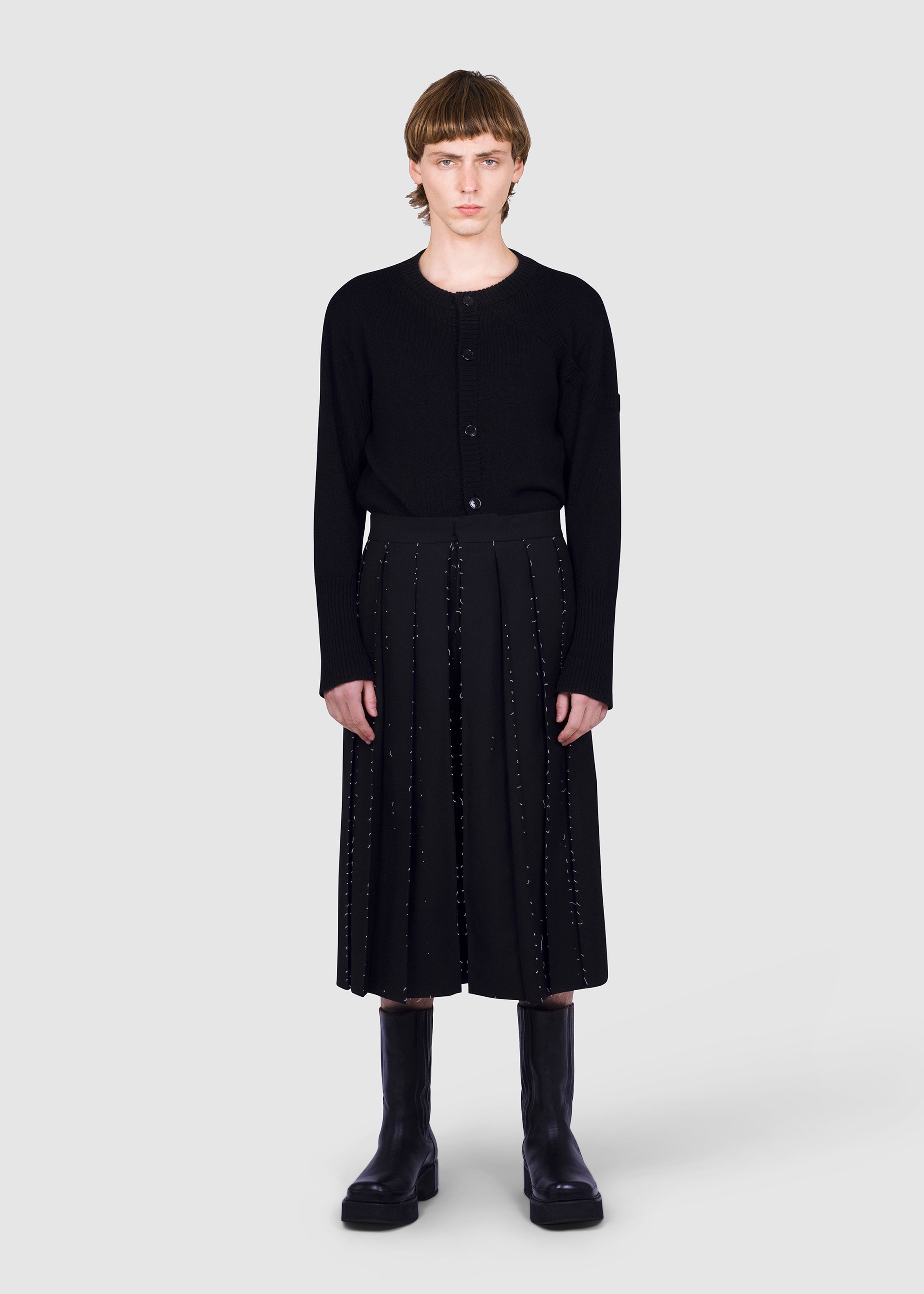 Black Pleated Wool Culottes