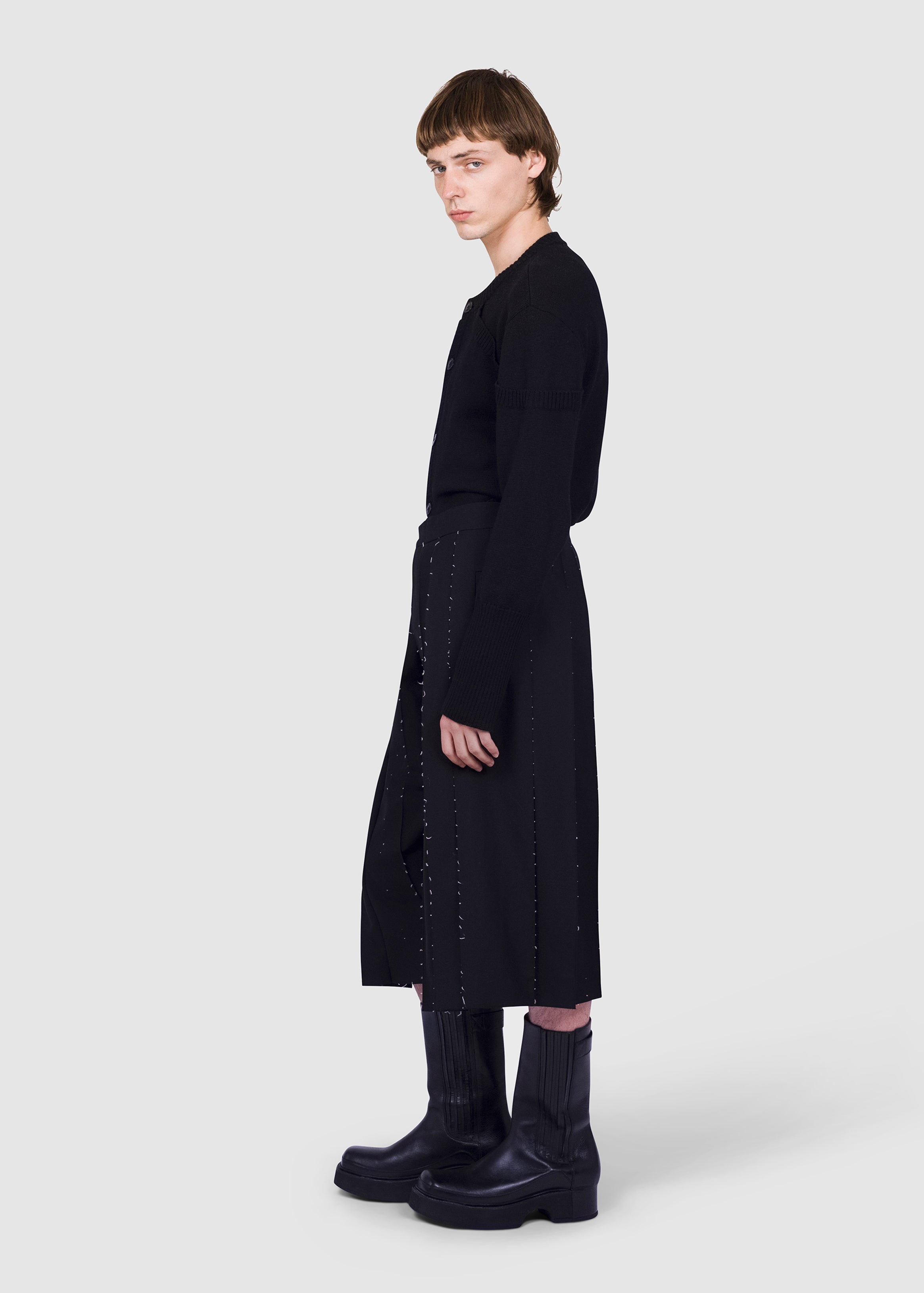 Black Pleated Wool Culottes