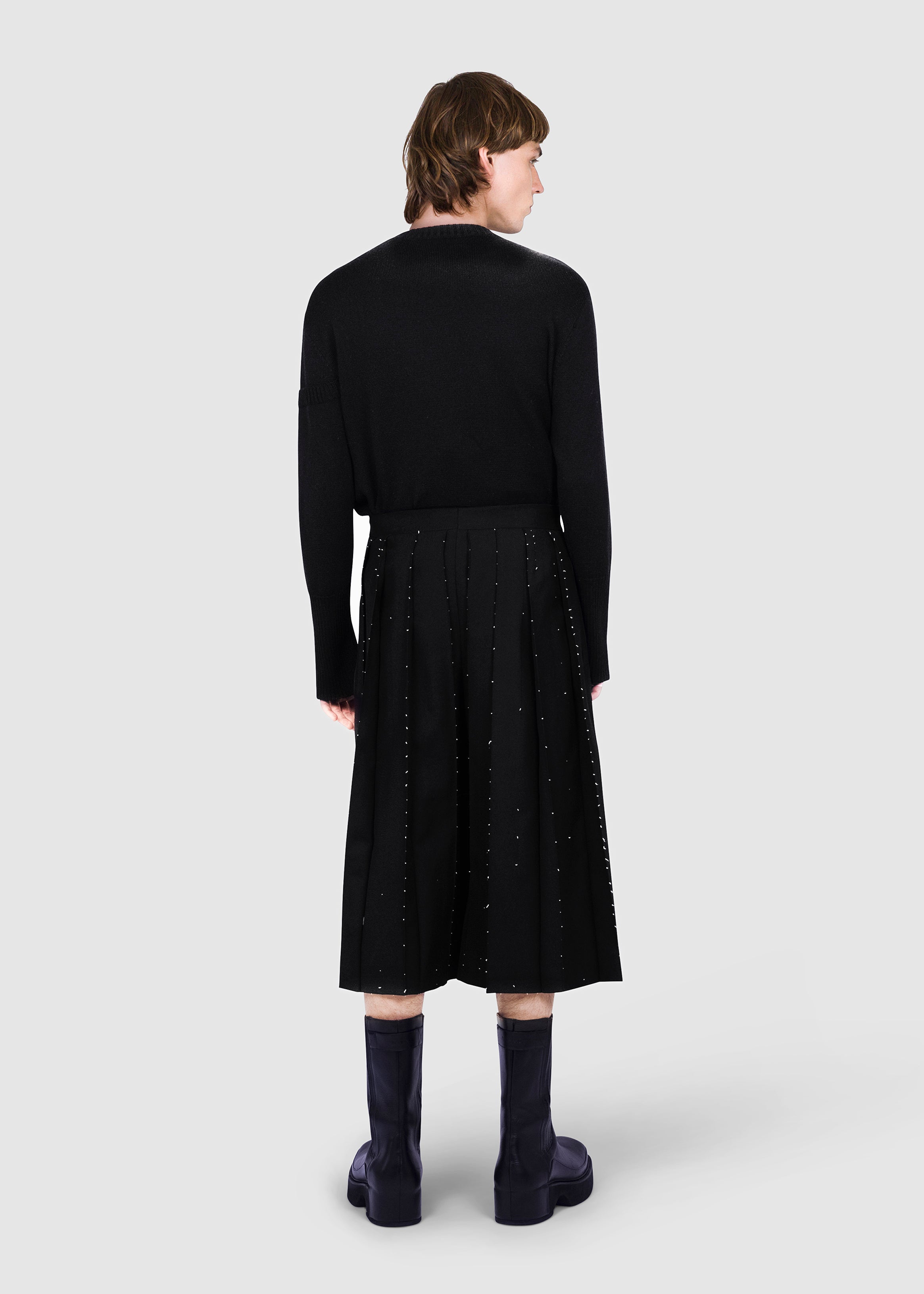 Black Pleated Wool Culottes