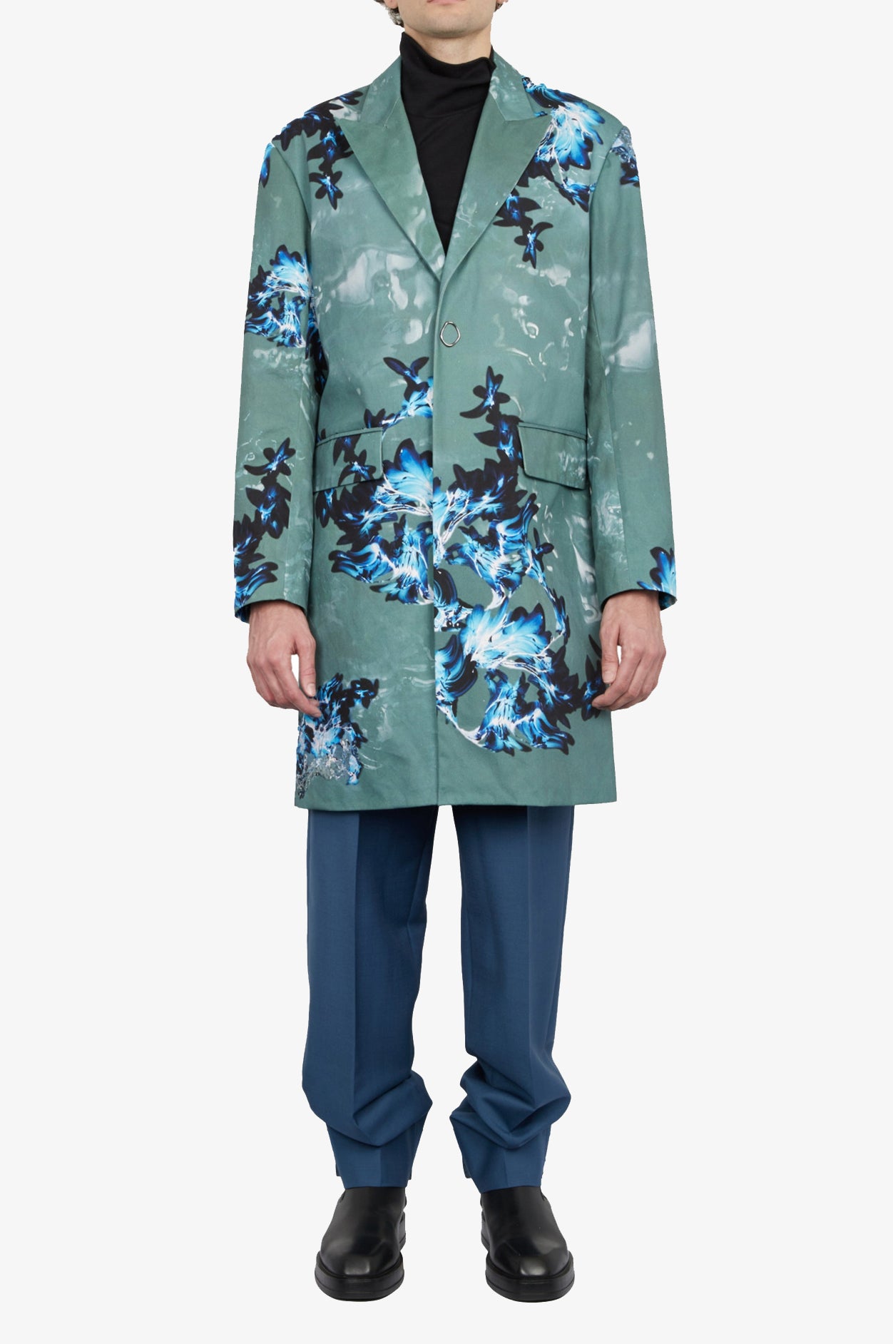 코튼 꽃무늬 프린트 오버사이즈 코트