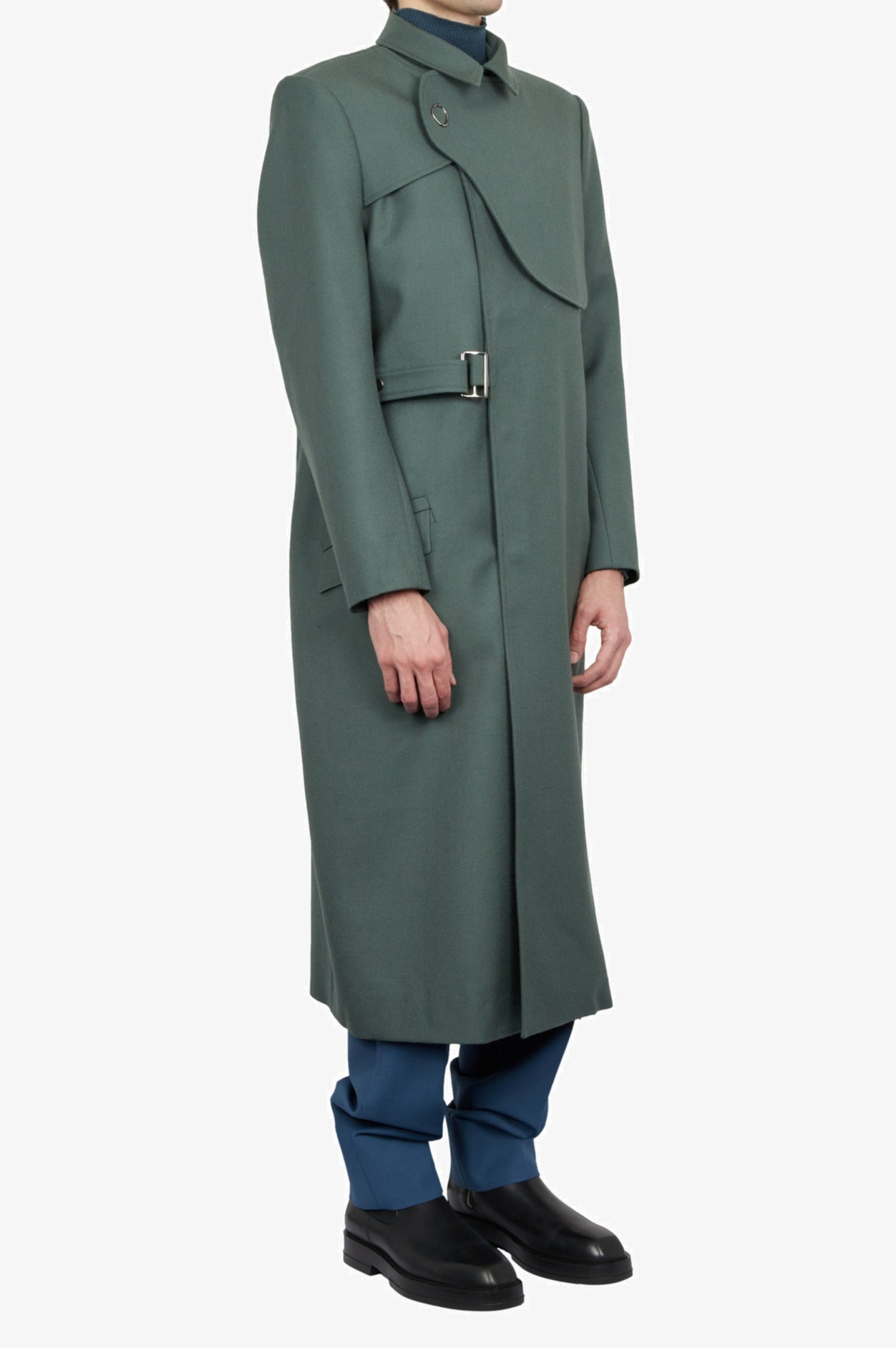 Manteau militaire vert argile en laine mohair