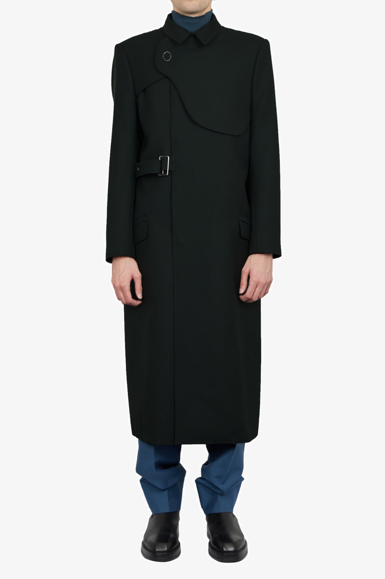 Manteau militaire noir en laine mohair