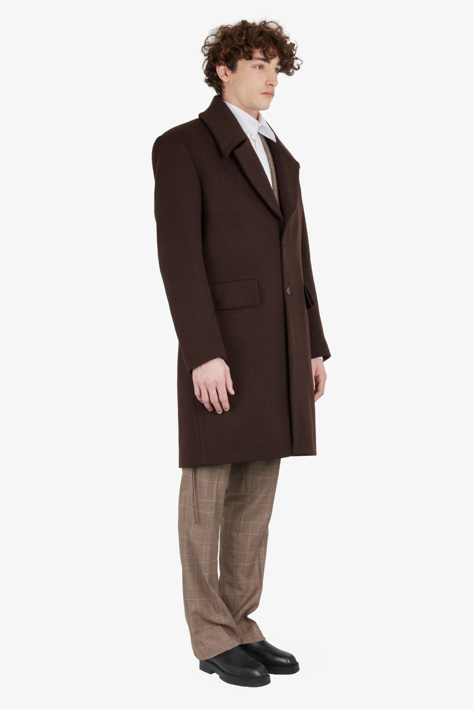 Single breasted folded collar wool coat