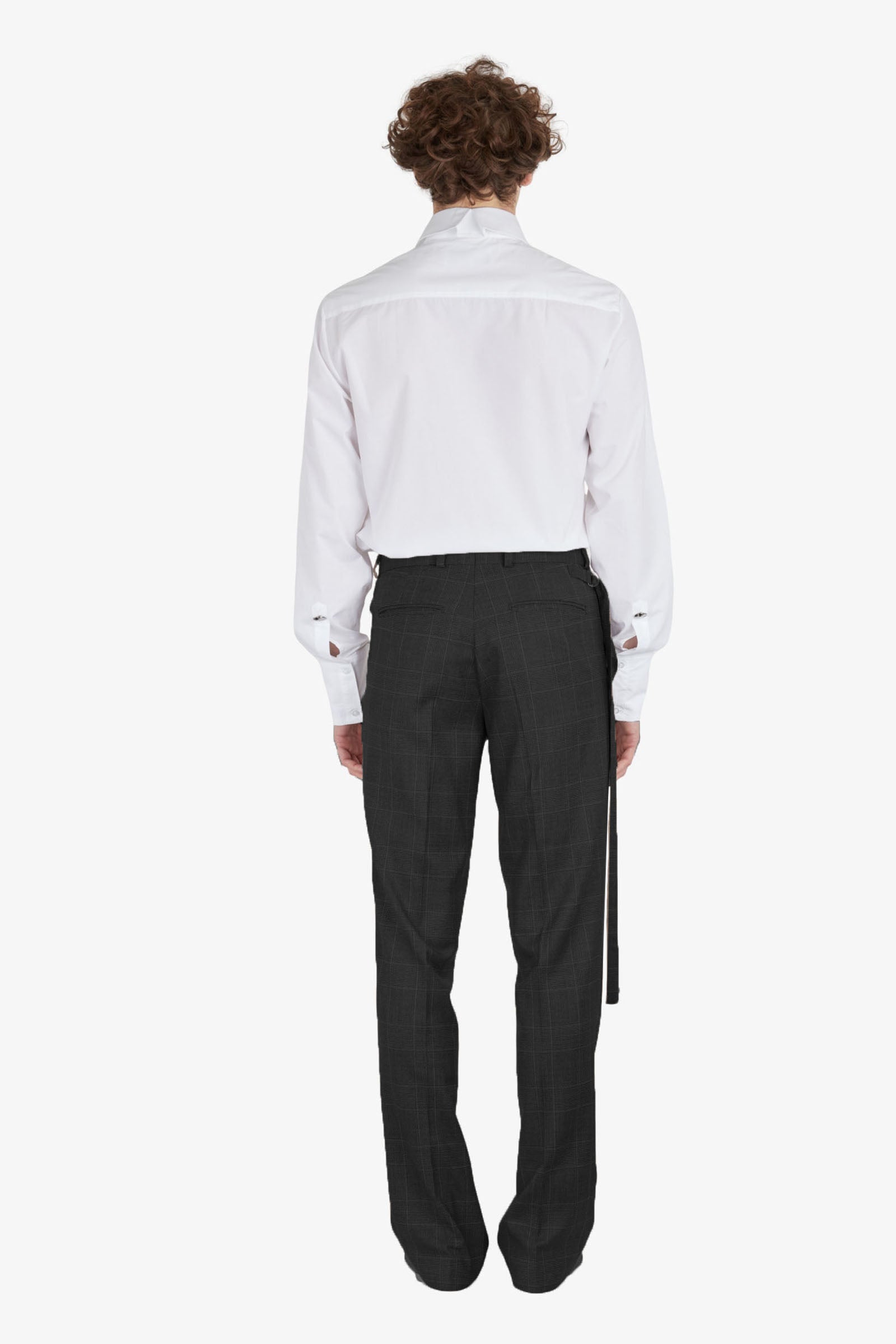 Tailored trousers with strapped falling pocket