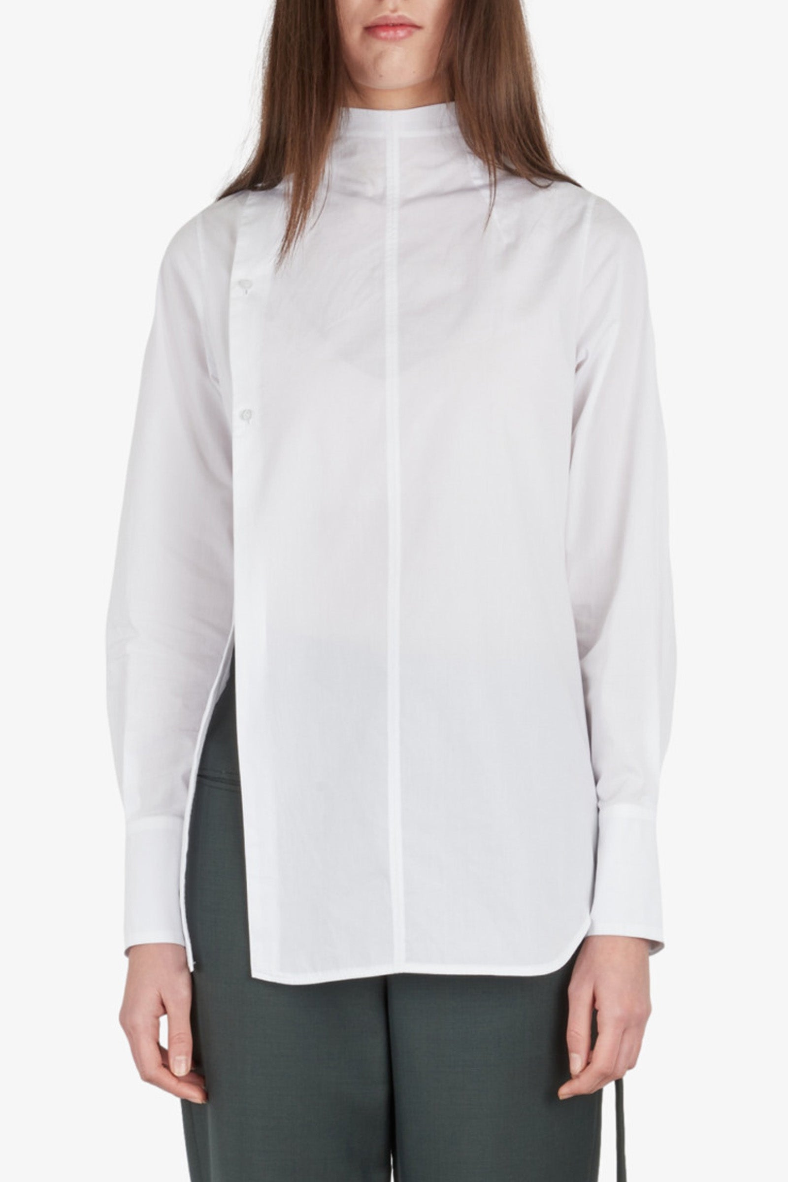 Cotton poplin asymmetric buttoned shirt