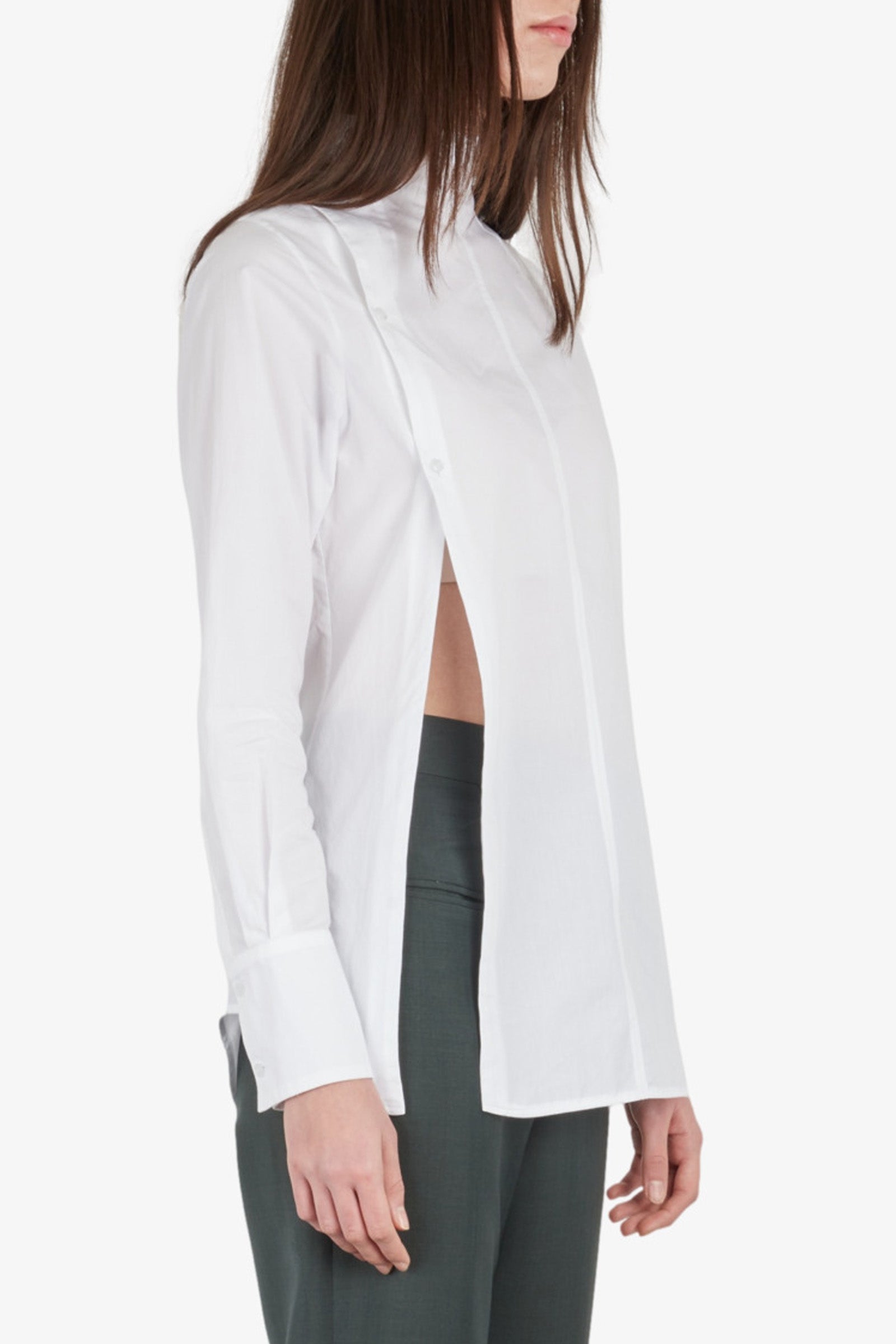 Cotton poplin asymmetric buttoned shirt