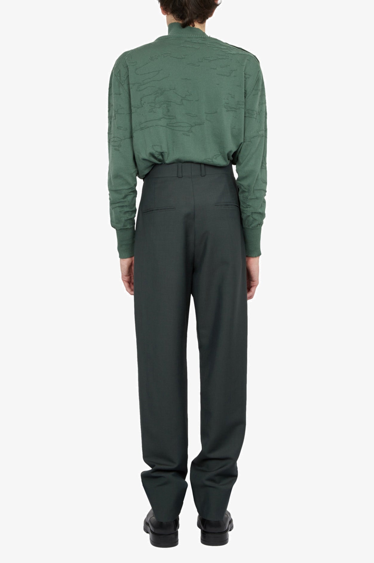Wool Mohair Green Tailored Strap Belt Trousers