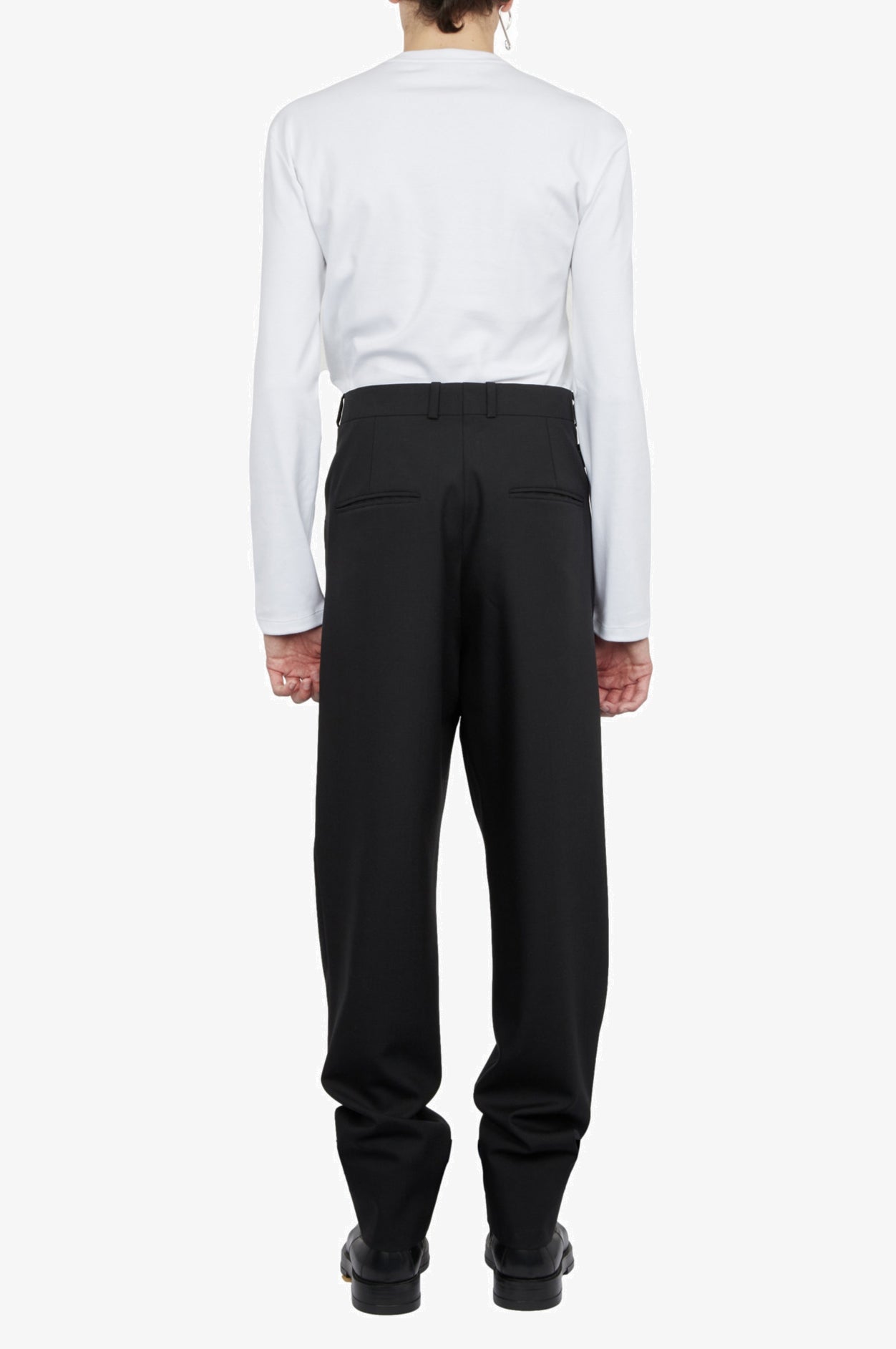 Wool Mohair Black Tailored Strap Belt Trousers