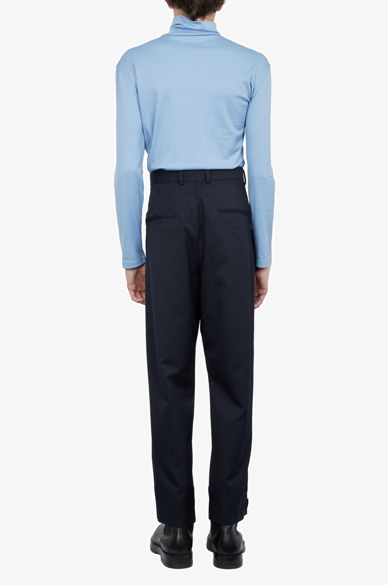 Wool Mohair Navy Tailored Single Pleat Trousers