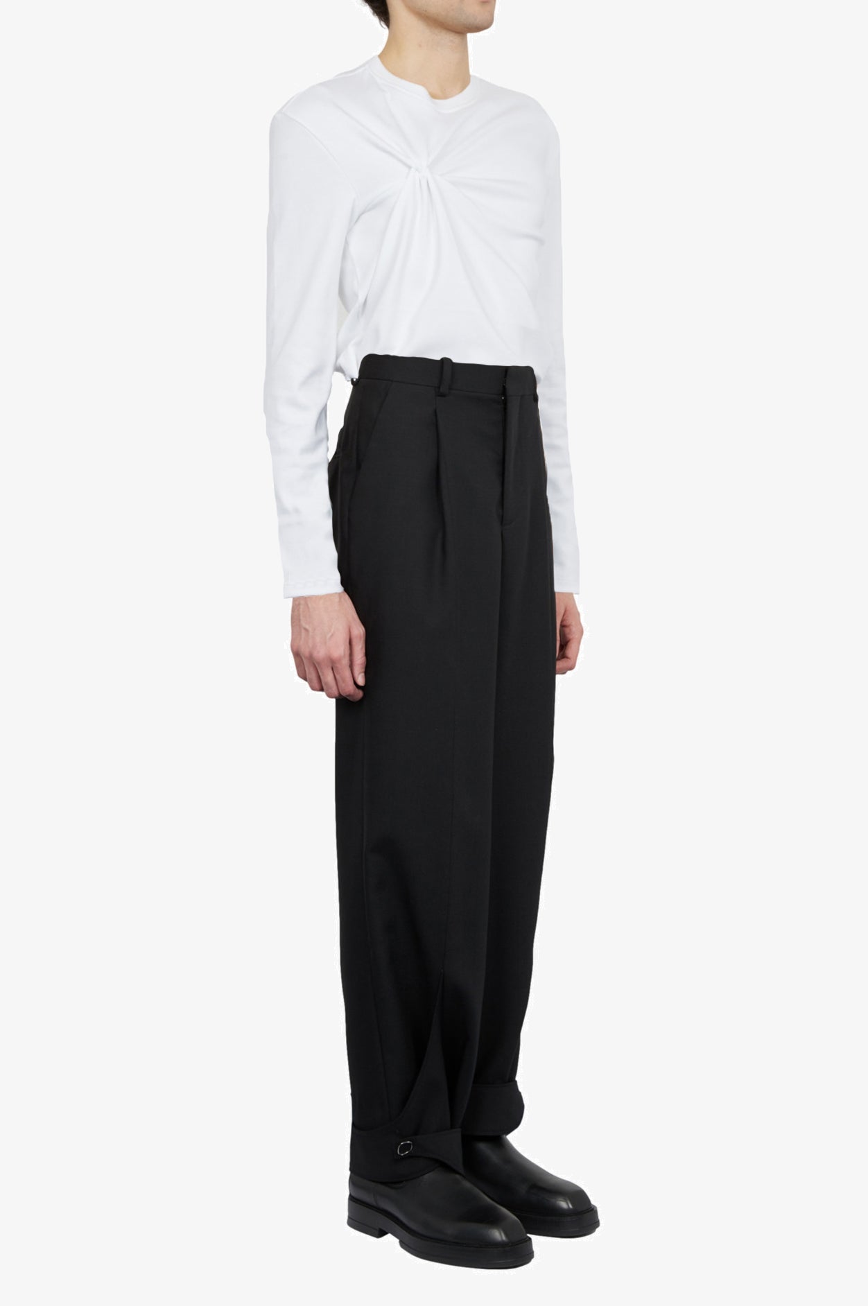 Wool Mohair Black Tailored Strap Ankle Trousers