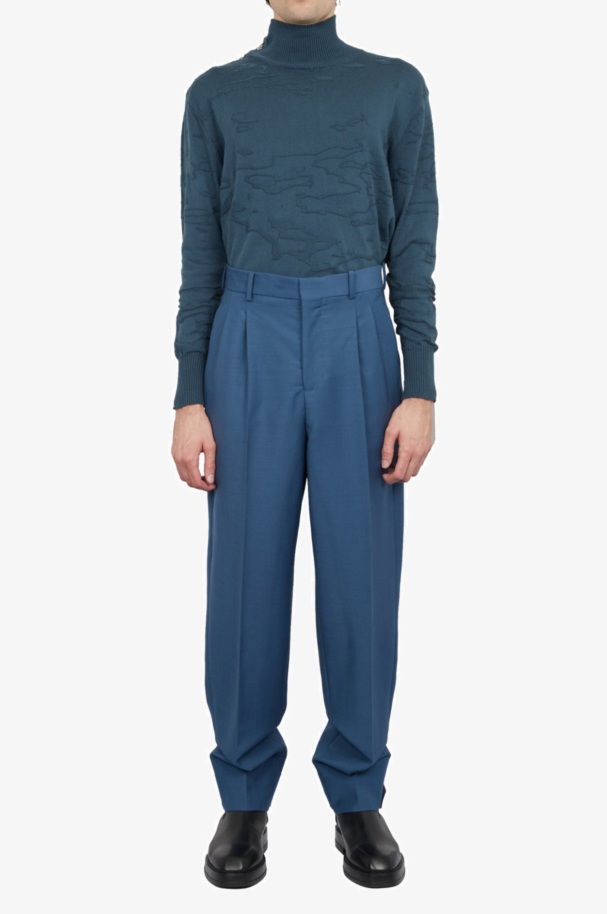 Wool Mohair Diving Blue Tailored Classic Trousers