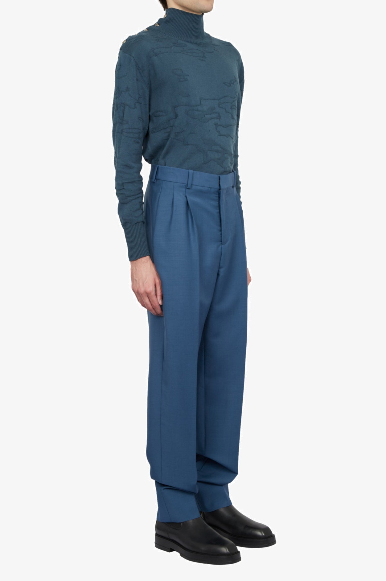 Wool Mohair Diving Blue Tailored Classic Trousers