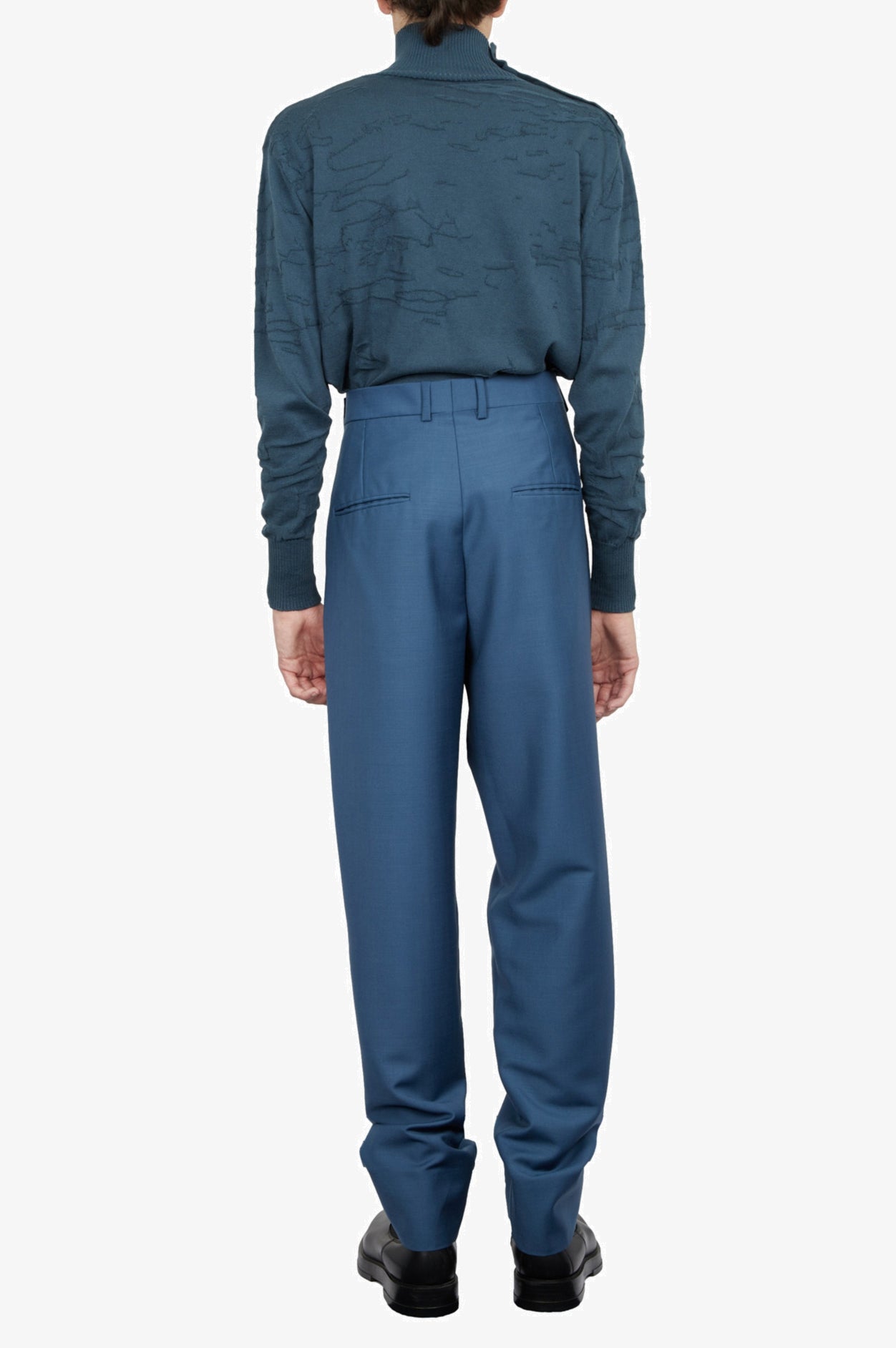 Pantalon de costume bleu plongé classique em laine mohair