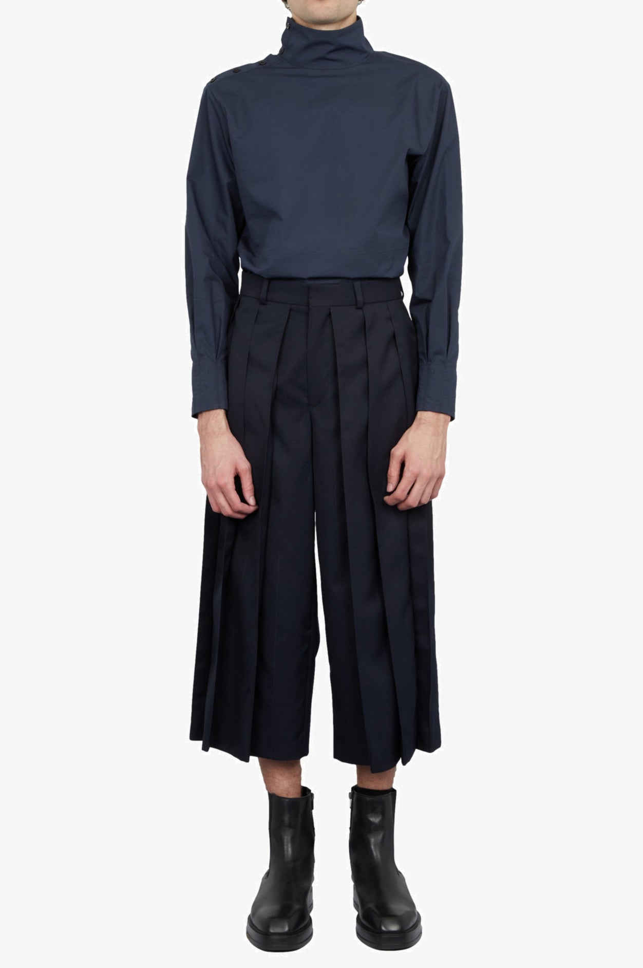 Wool Tailored Trousers Three Pleated Culotte