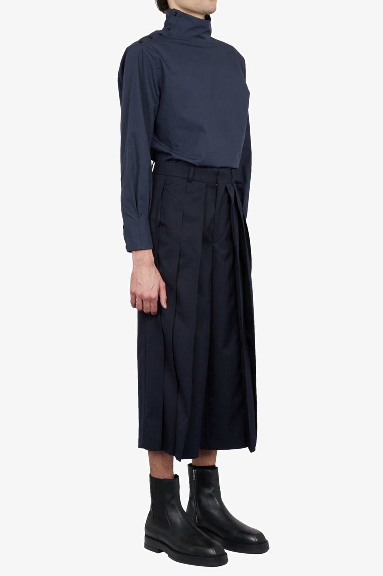 Wool Tailored Trousers Three Pleated Culotte