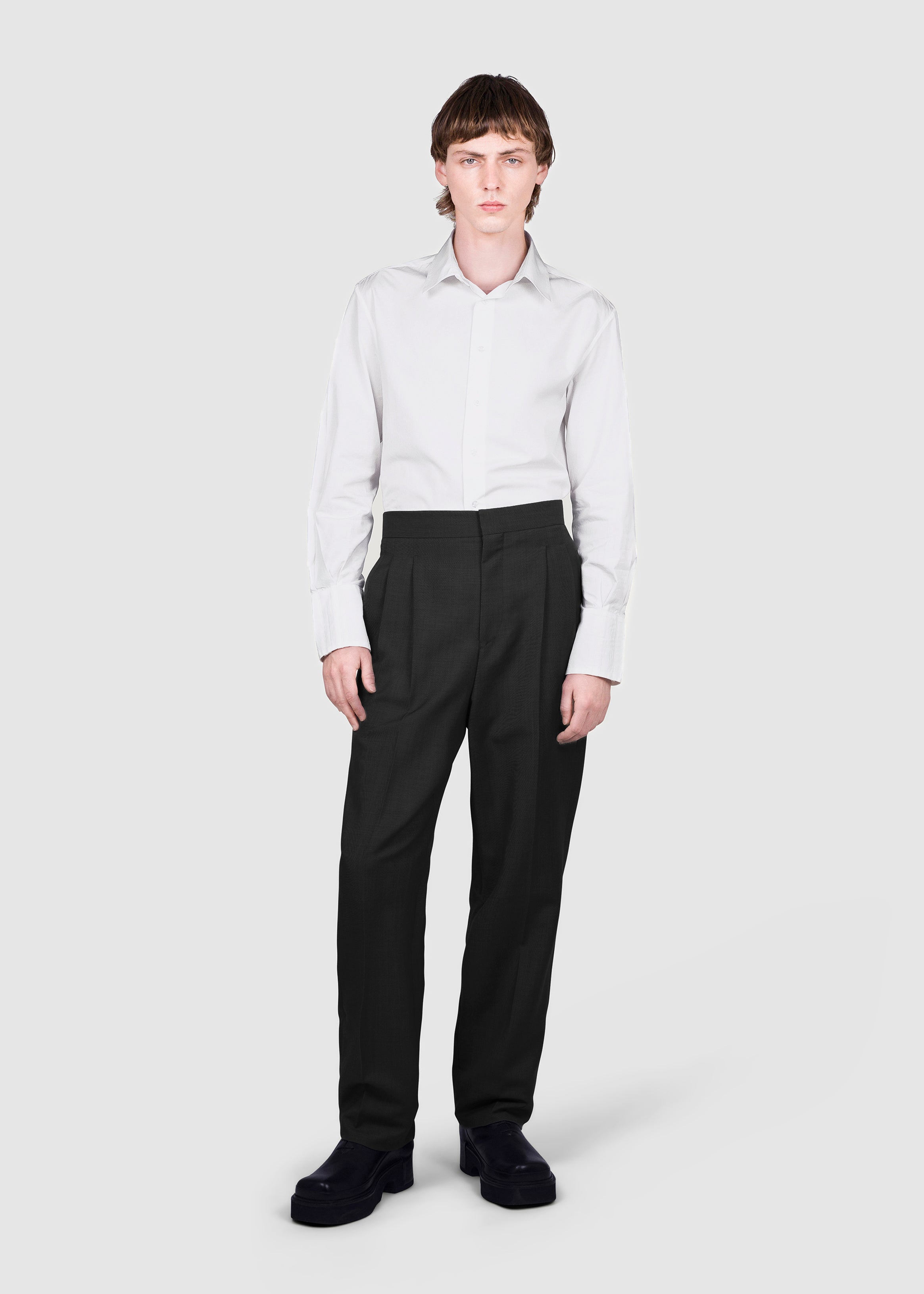 Asymmetric Tailored Black Wool Trousers