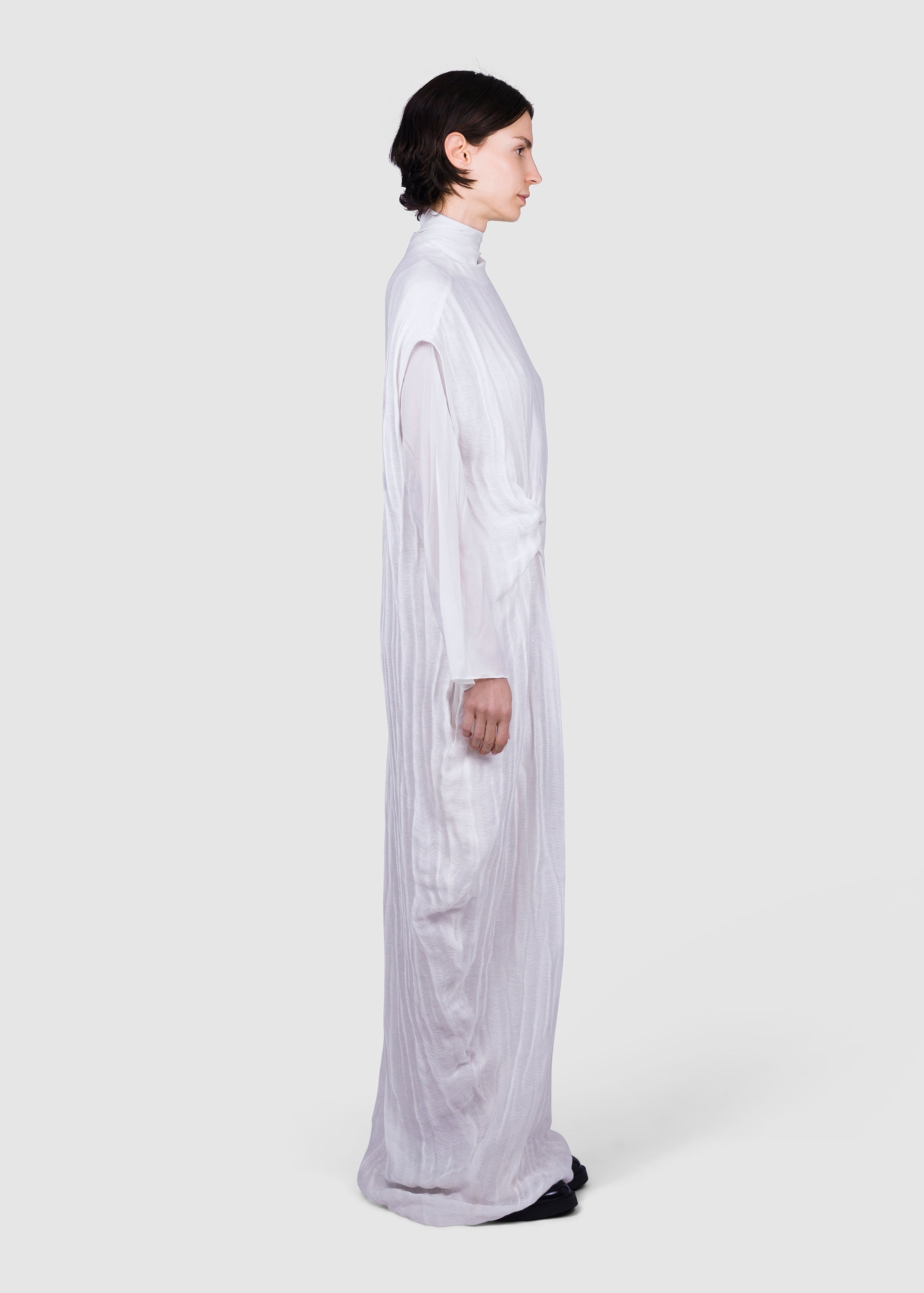 White Draped Silk Dress