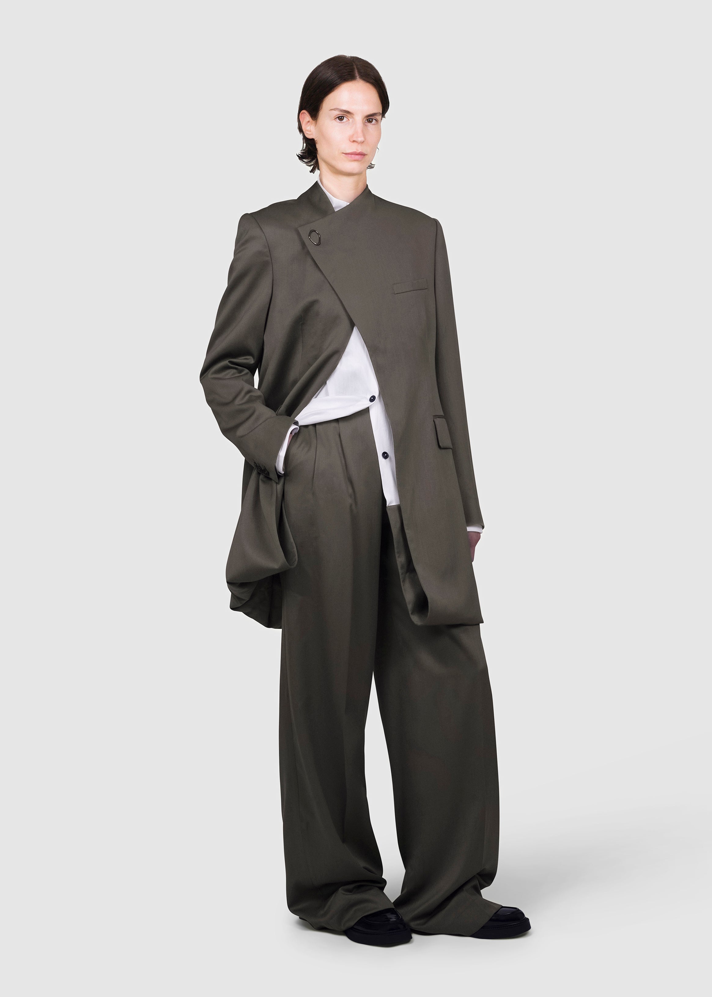 Asymmetric Wool Tailored Jacket with undershirt
