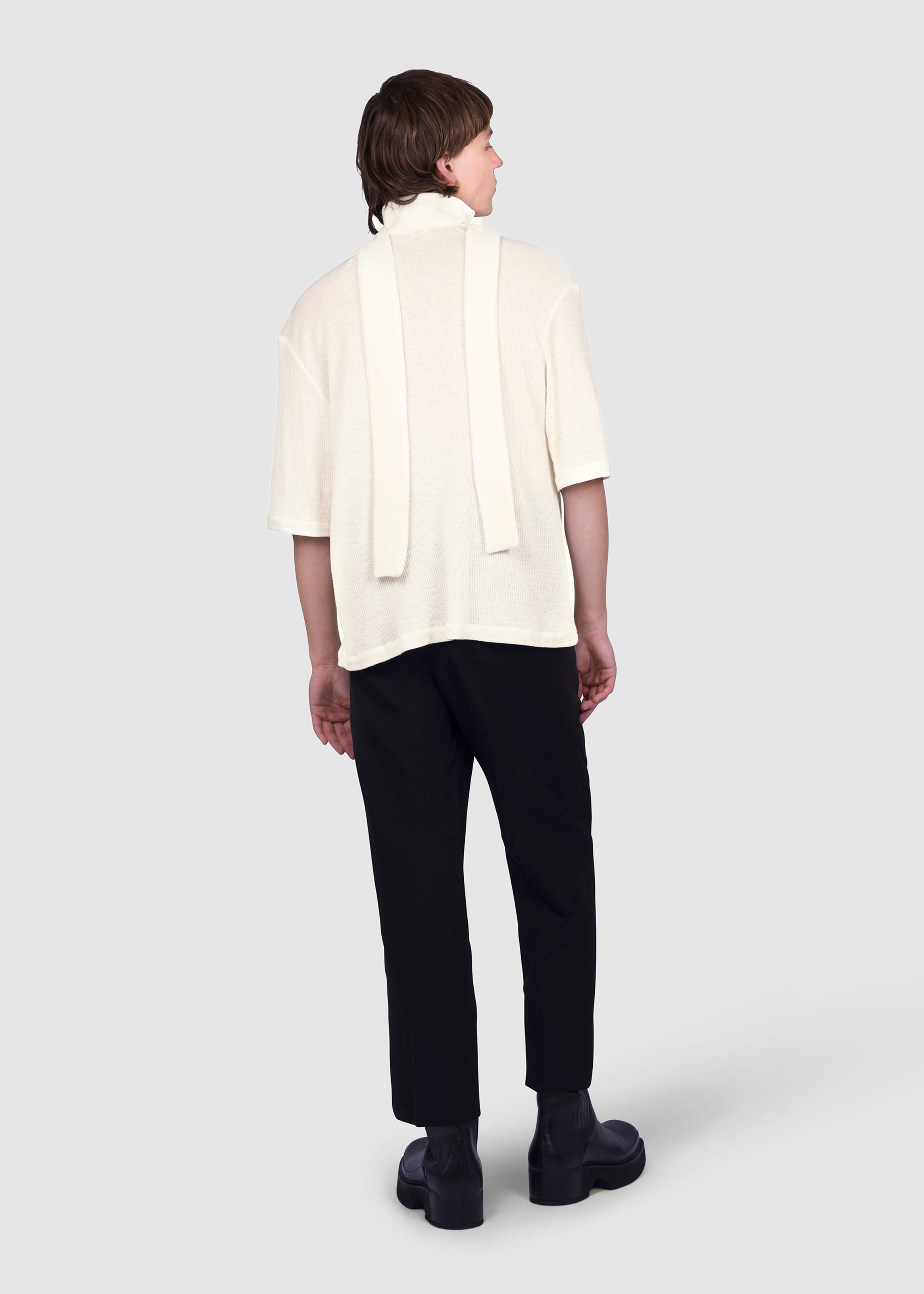 Haut en laine côtelée drapée ivoire