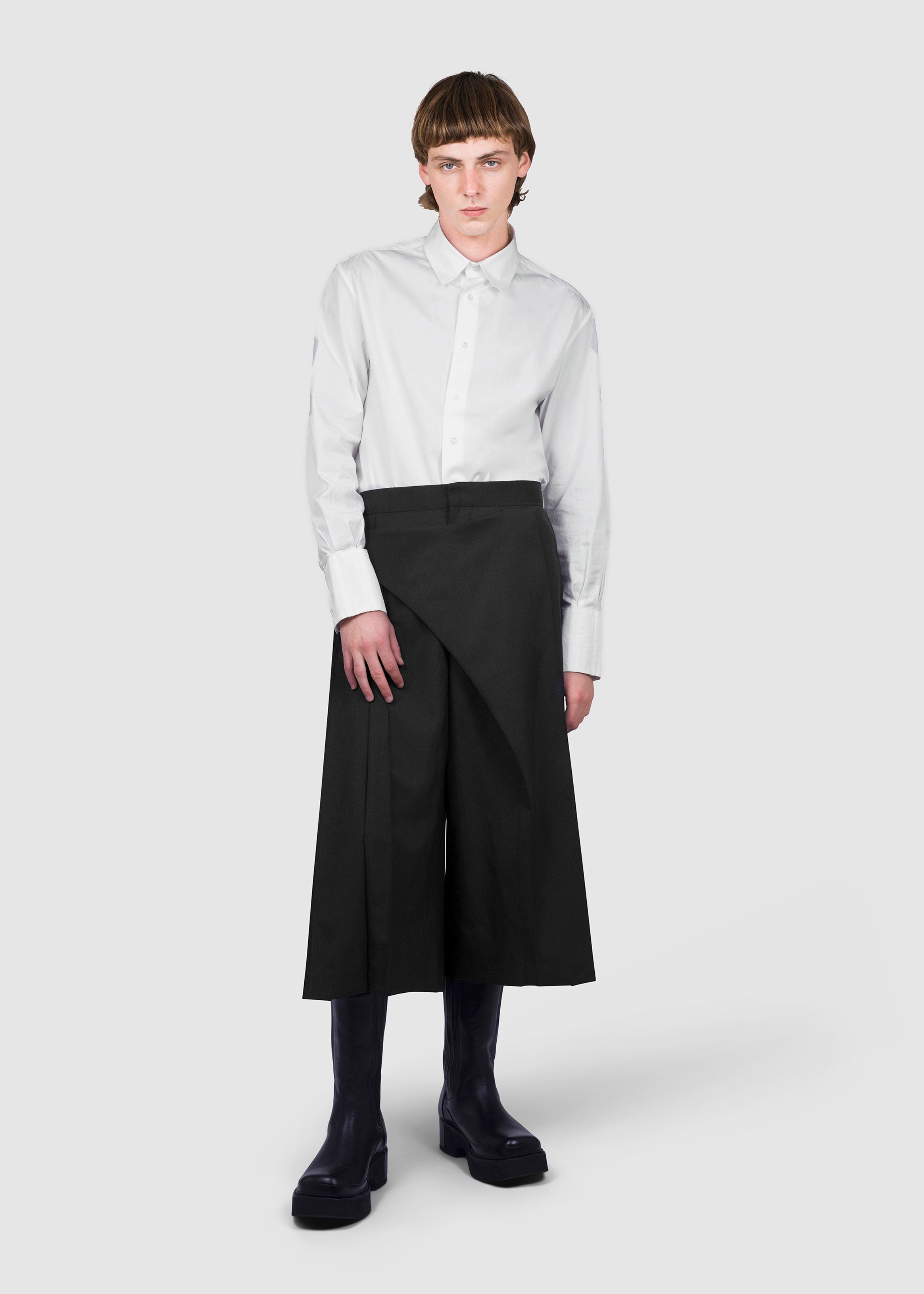 Black Wool Side Panel Culottes