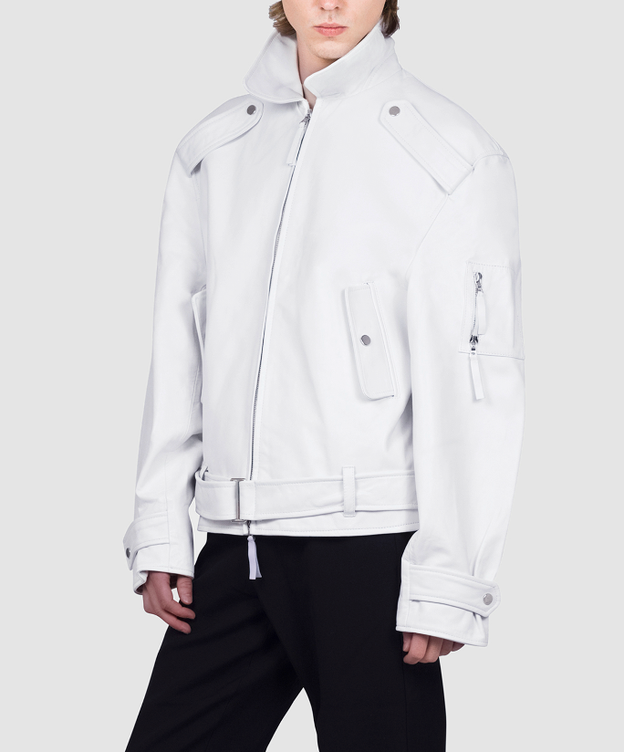 Oversized Moto Jacket White leather— Archive