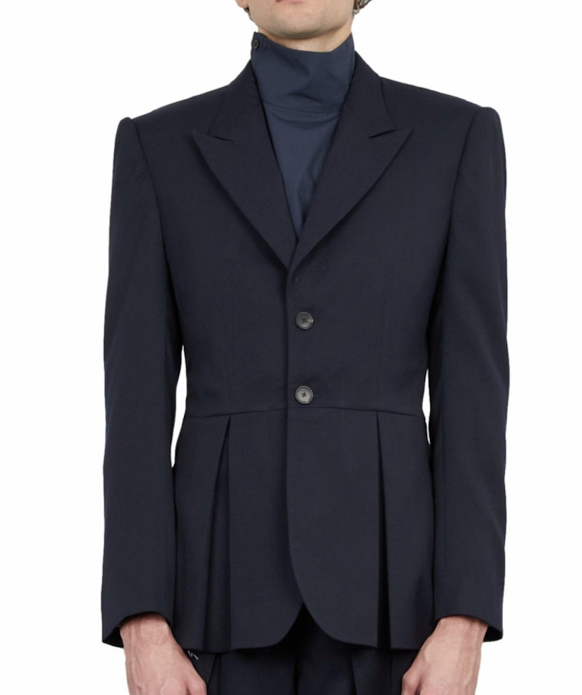 Pleated Peplum Blazer Navy — Archive