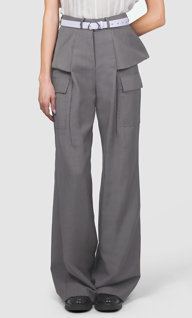 Wide-Leg Cargo Trousers Gray — Archive